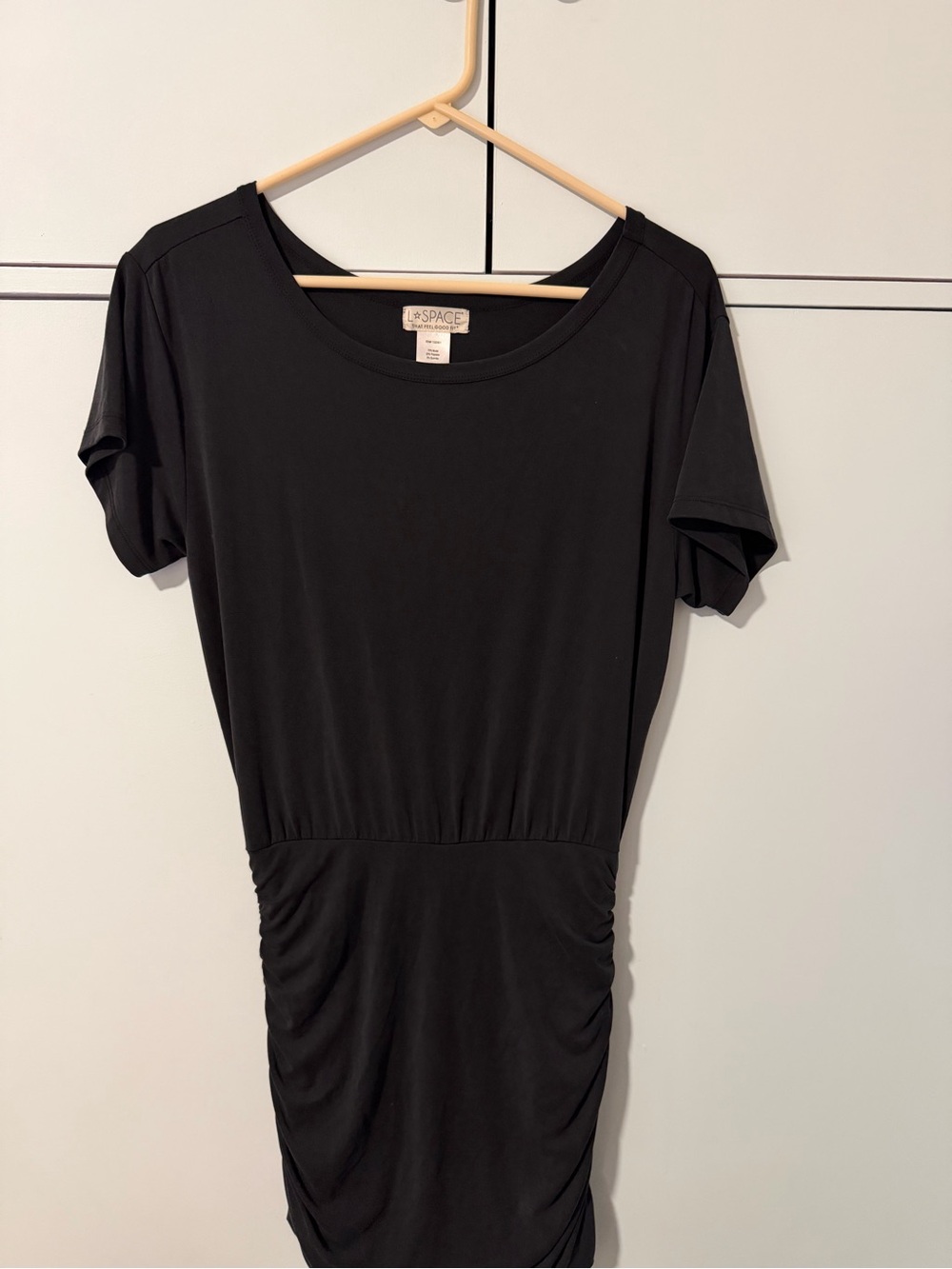 l*space Black Ruched Short-Sleeve Dress